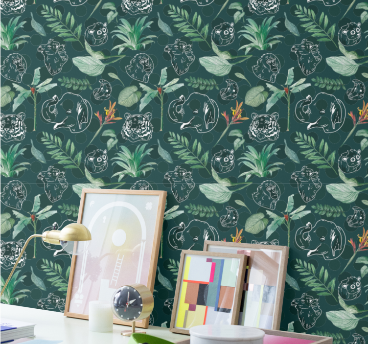 Colorful jungle animals and trees wallpaper - TenStickers