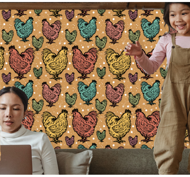 Colorful Rooster Pattern animals wallpaper - TenStickers