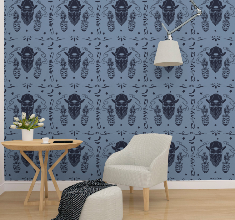 Cowboy skull and flock Vintage Wallpaper - TenStickers