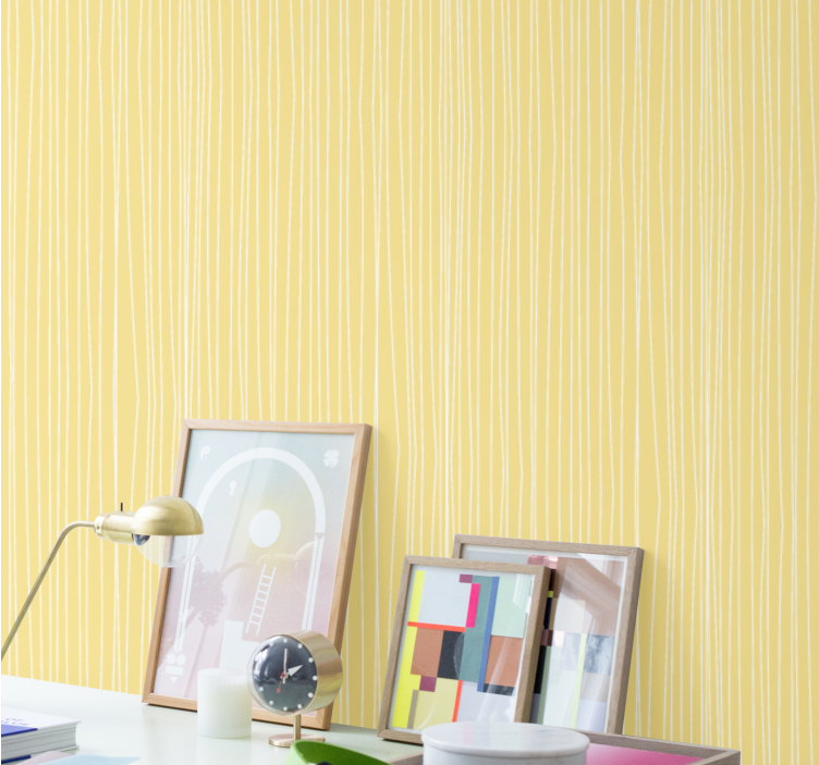 Cursive grid pastel yellow pattern wallpaper - TenStickers