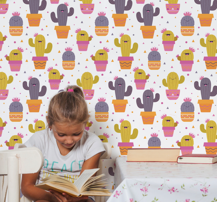 Baby happy cactus wallpaper childrens room - TenStickers