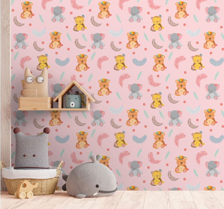 Cute cartoon animals  Childrens Wallpaper - TenStickers