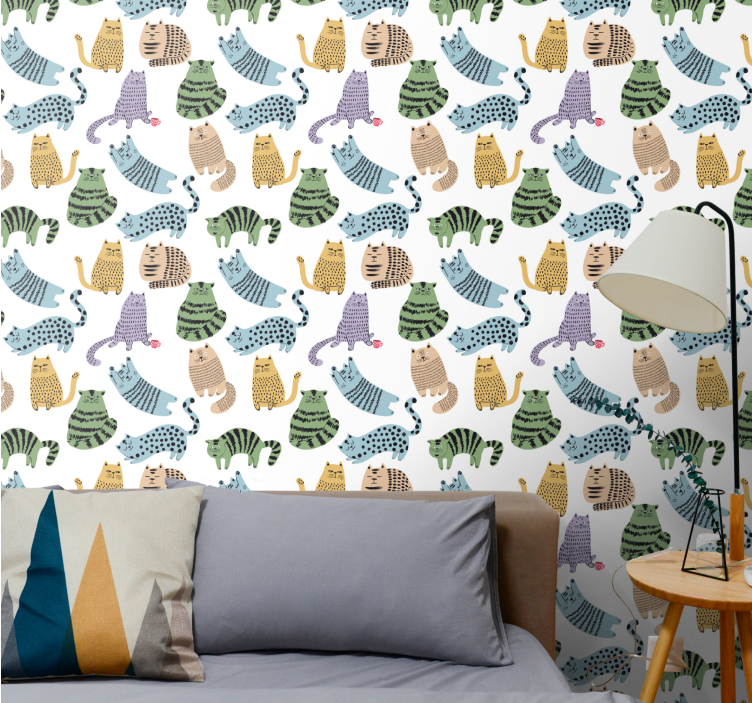 Cartoon kitty pattern cats wallpaper - TenStickers