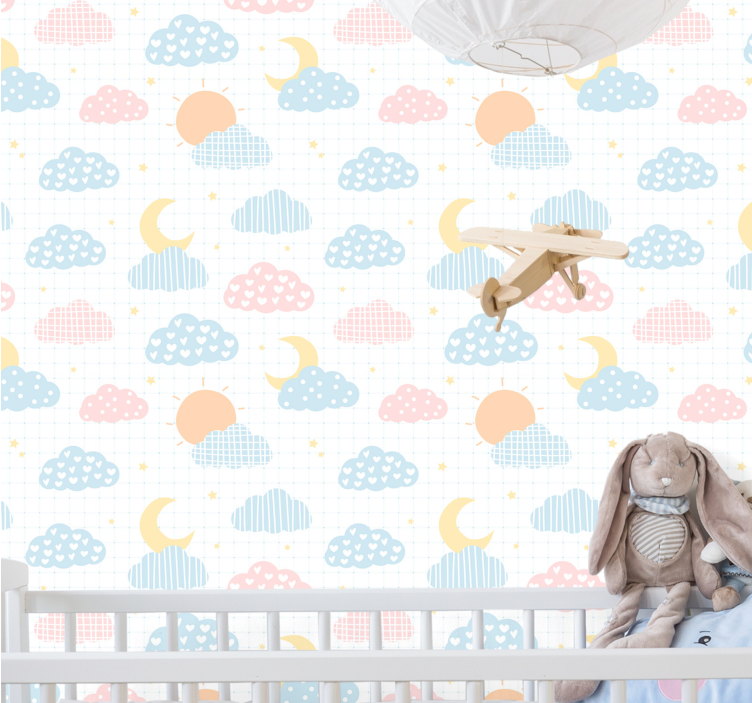 Cute Cloudy Patterns Childrens Wallpaper - TenStickers