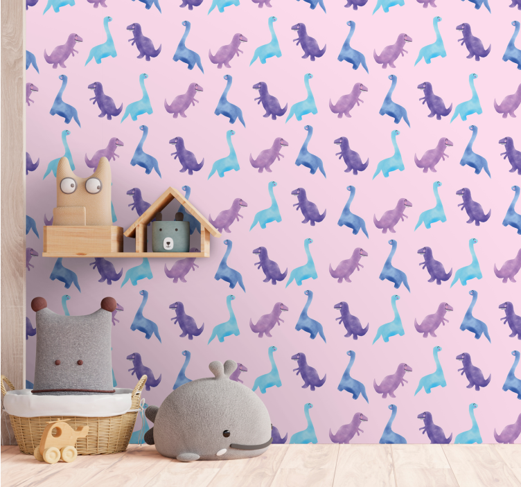 Pink nursey pattern dinosaurs wallpaper - TenStickers