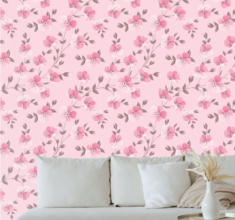 Cute pink flower Childrens Wallpaper - TenStickers