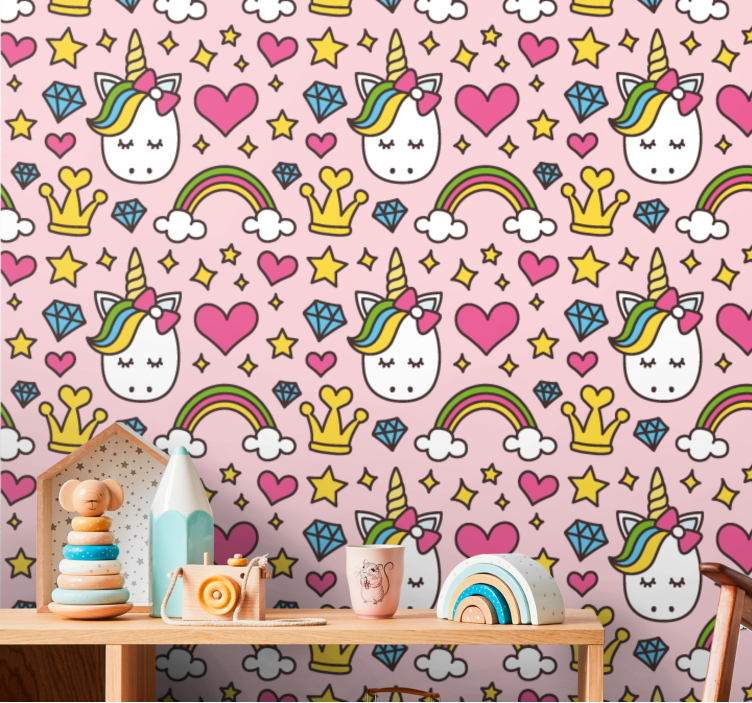Cute rainbows and unicorns Childrens Wallpaper - TenStickers