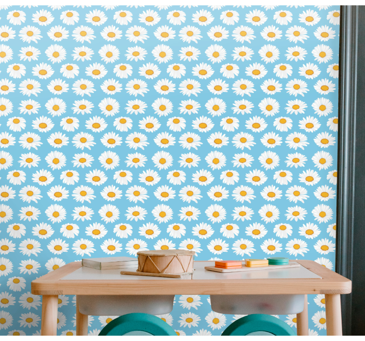 Daisy pattern on blue background wallpaper - TenStickers