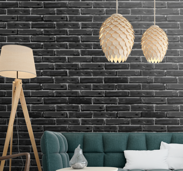 Dark grey stone bricks pattern Rustic Wallpaper - TenStickers