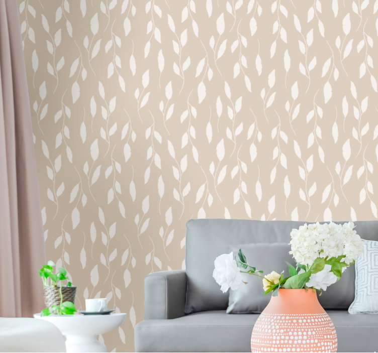 Beige delicate pattern leaves wallpaper - TenStickers