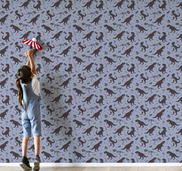dinosaurs and children Childrens Wallpaper - TenStickers