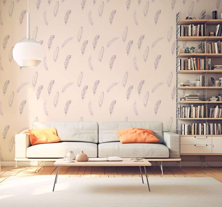 draw of feathers line  Living room wallpaper - TenStickers