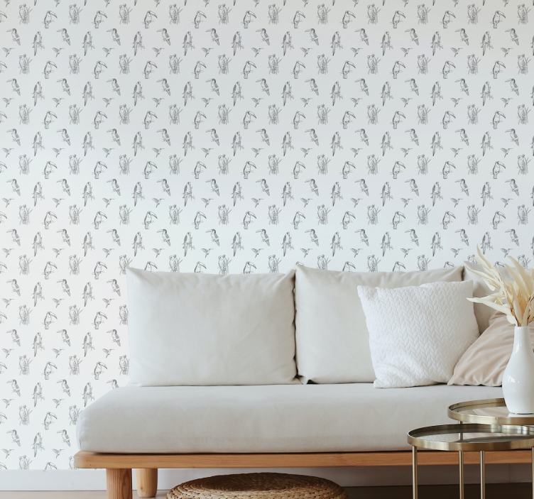Drawn Bird Pattern Animal Wallpaper - TenStickers