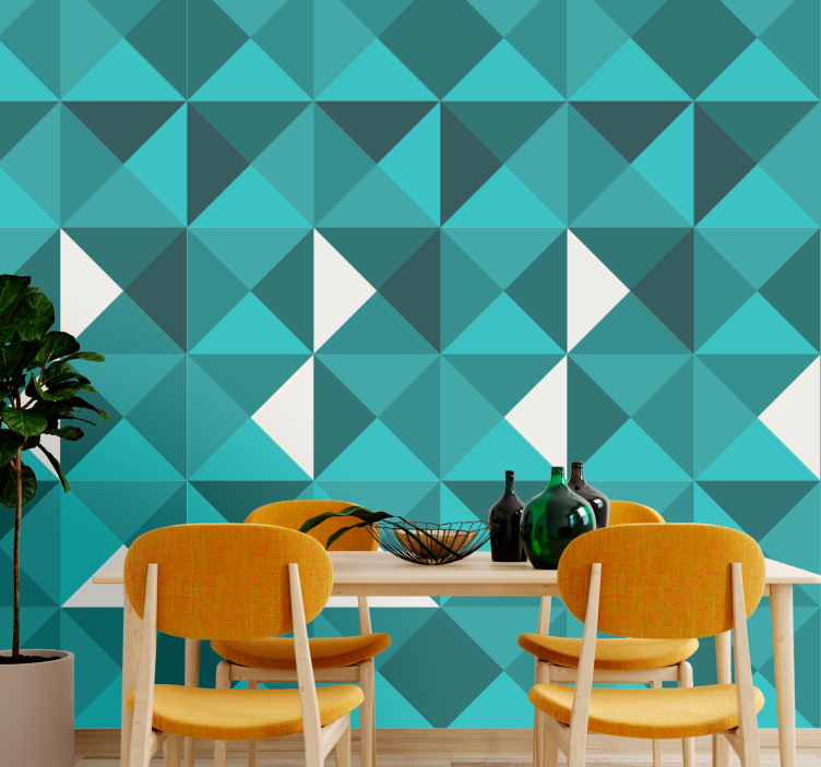 Blue triangular design wallpaper geometric - TenStickers