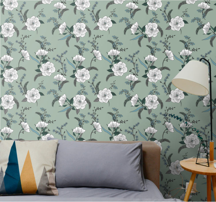 Elegant blossom green motif flowers wallpaper - TenStickers