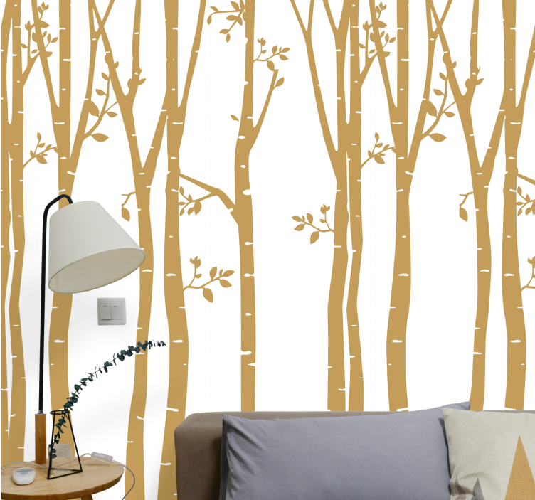 Elegant golden silhouettes wallpaper of a tree - TenStickers