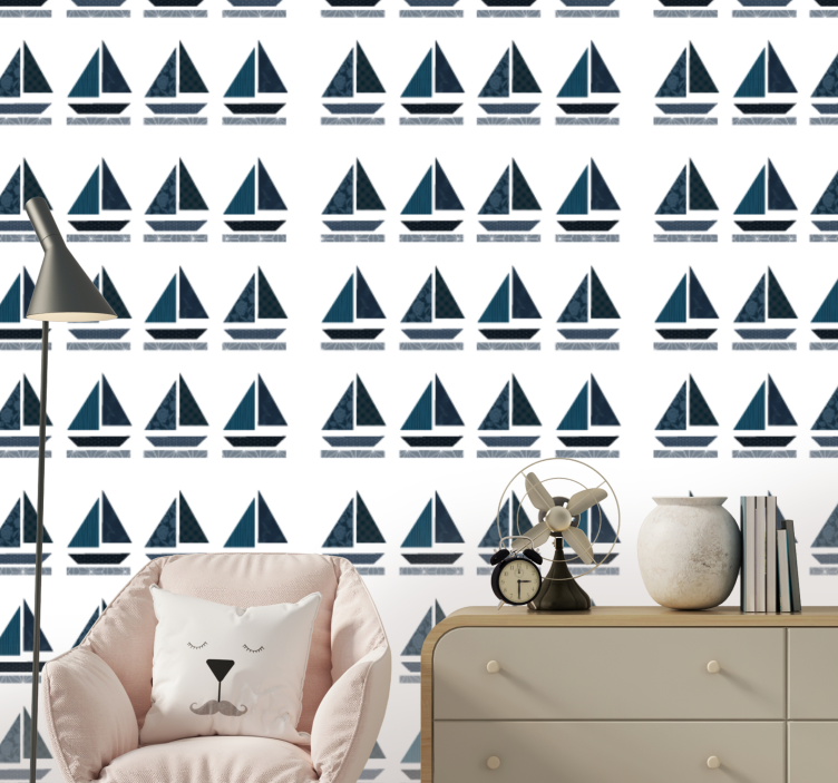 Fabrics sailboat pattern children's wallpaper - TenStickers
