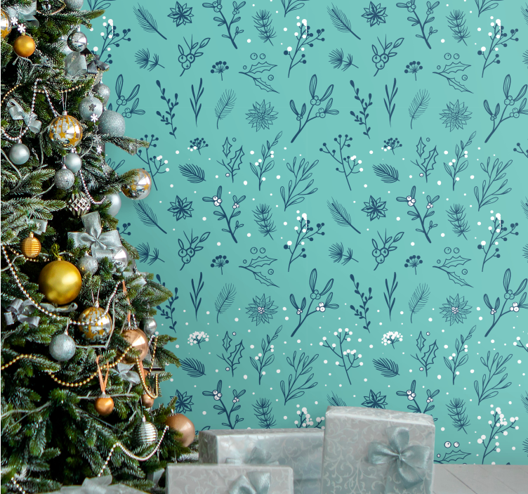 Festive Botanical holiday christmas wallpaper - TenStickers