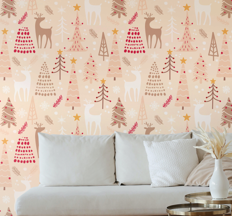 Festive Reindeer Pattern holiday christmas wallpaper - TenStickers