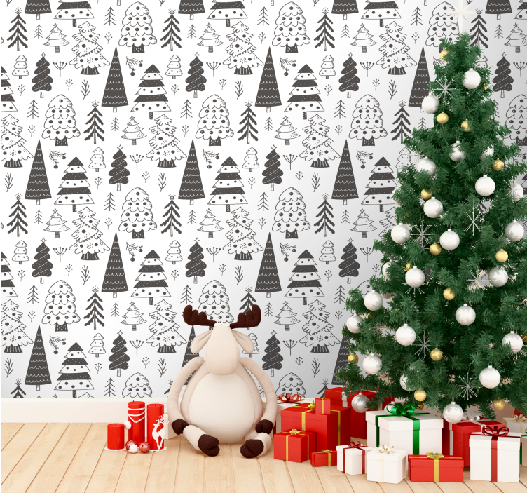Festive Trees Pattern holiday christmas wallpaper - TenStickers