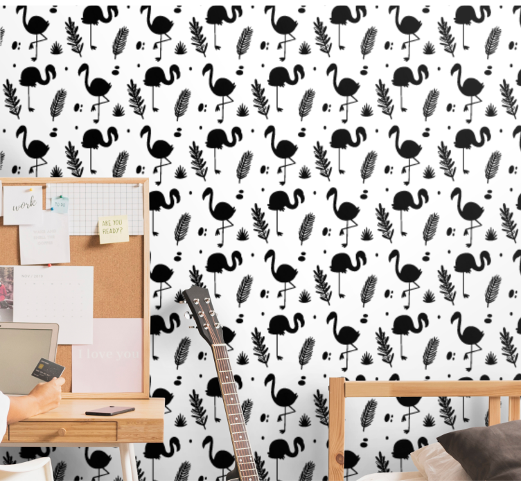 Flamingo Foliage Pattern animals wallpaper - TenStickers