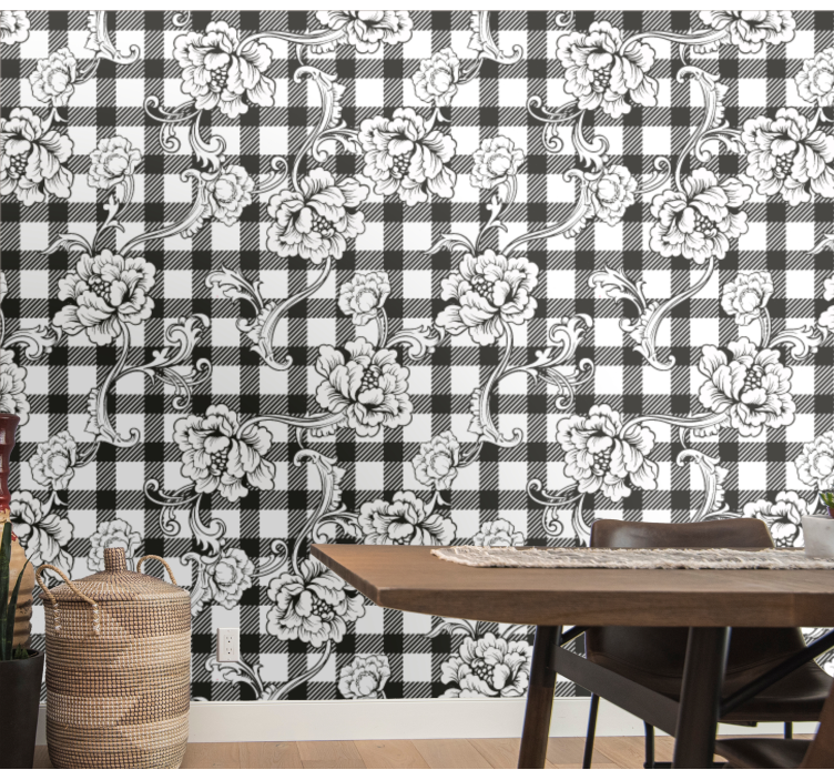 Floral Checkerboard floral wallpaper - TenStickers