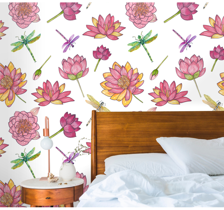 Floral Dragonfly Fusion flowers wallpaper - TenStickers