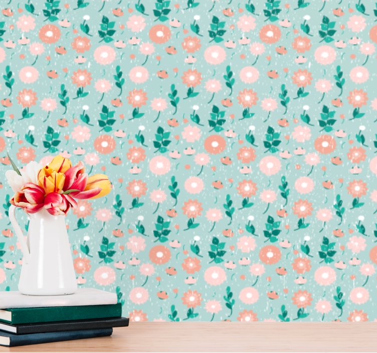 Soft spring print flowers wallpaper - TenStickers