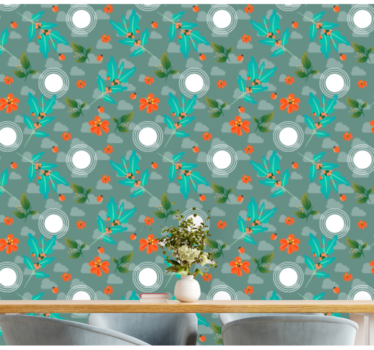 Floral Geometric wallpaper for dining area - TenStickers