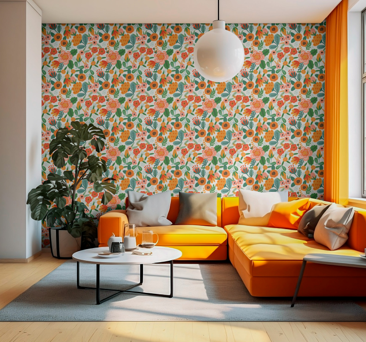 Floral Illustration flowers wallpaper - TenStickers