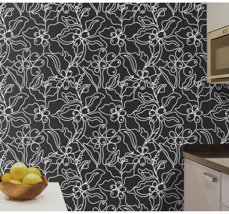 Floral Outline leaves wallpaper - TenStickers