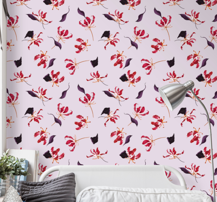 Romance pink pattern flowers wallpaper - TenStickers