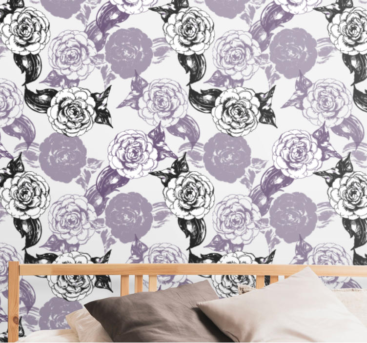 Floral wallpaper with charming rose pattern - TenStickers
