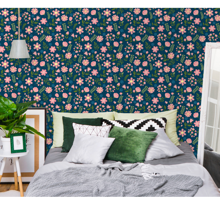 Flowerprint 'Floflo'blue flower wallpaper - TenStickers