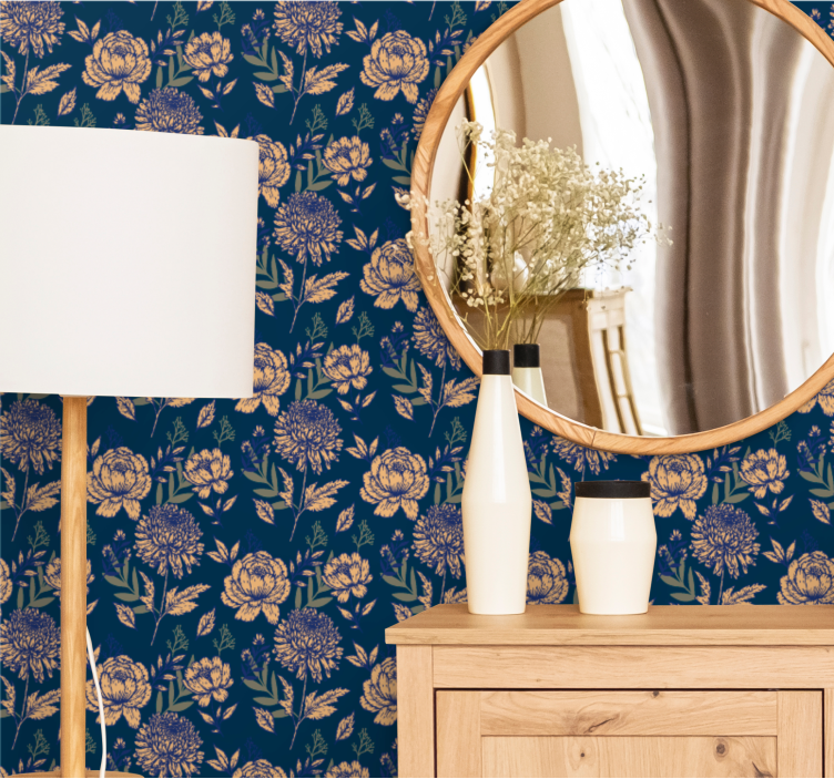 French Provincial blue and yellow wallpaper - TenStickers