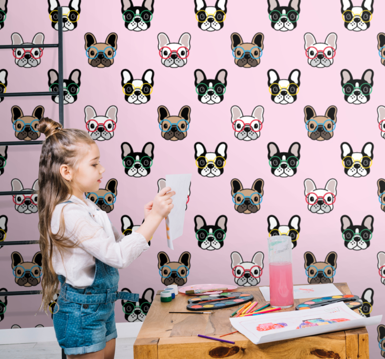 Frenchie Spectacles cute dog wallpaper - TenStickers