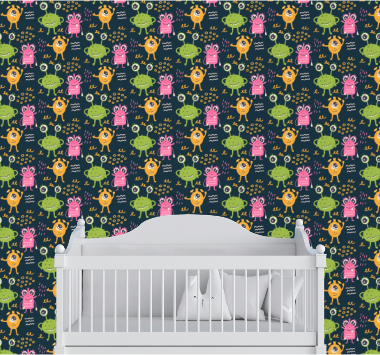 Funny colorful aliens illustration wallpaper - TenStickers