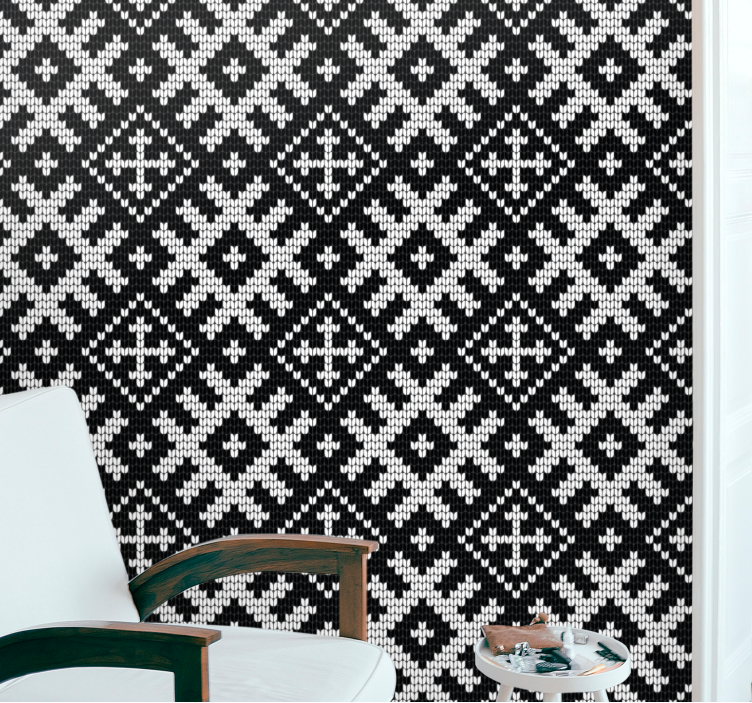 Black and white Christmas pattern geometric wallpaper - TenStickers