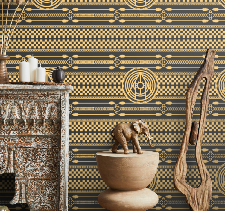 Geometric oriental patterns hallway wallpaper - TenStickers