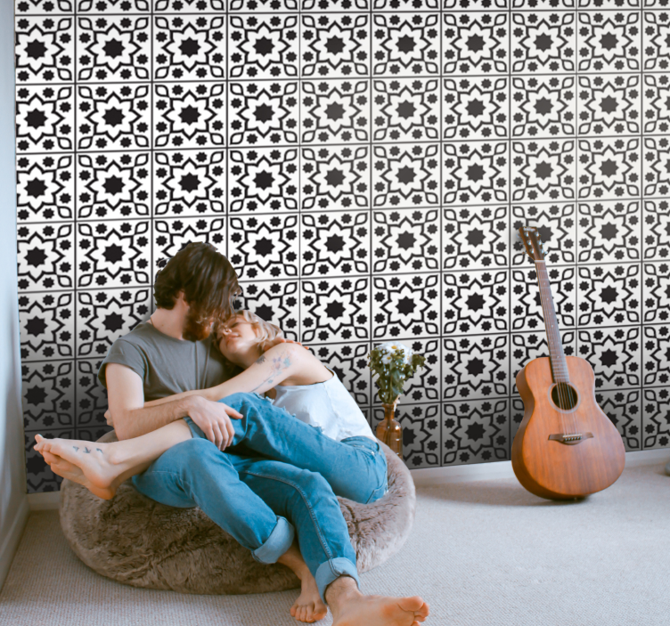 Geometric Tile Ensemble tile effect wallpaper - TenStickers