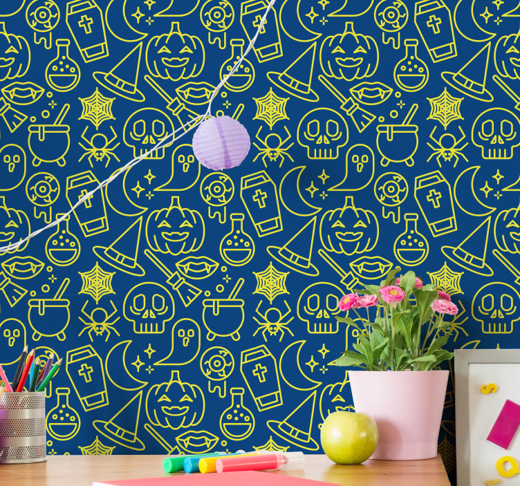 Glowing Pumpkin Faces Halloween Wallpaper - TenStickers