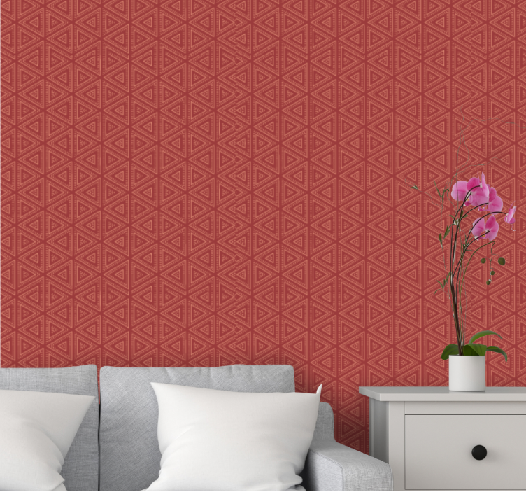 Gold triangles over red Japandi Wallpaper - TenStickers