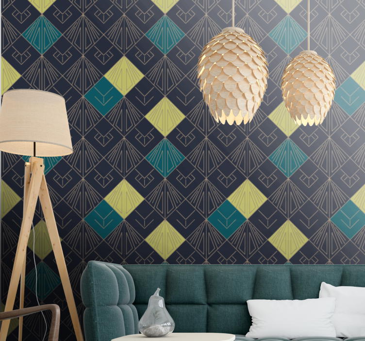Gray and light blue art deco Rustic Wallpaper - TenStickers
