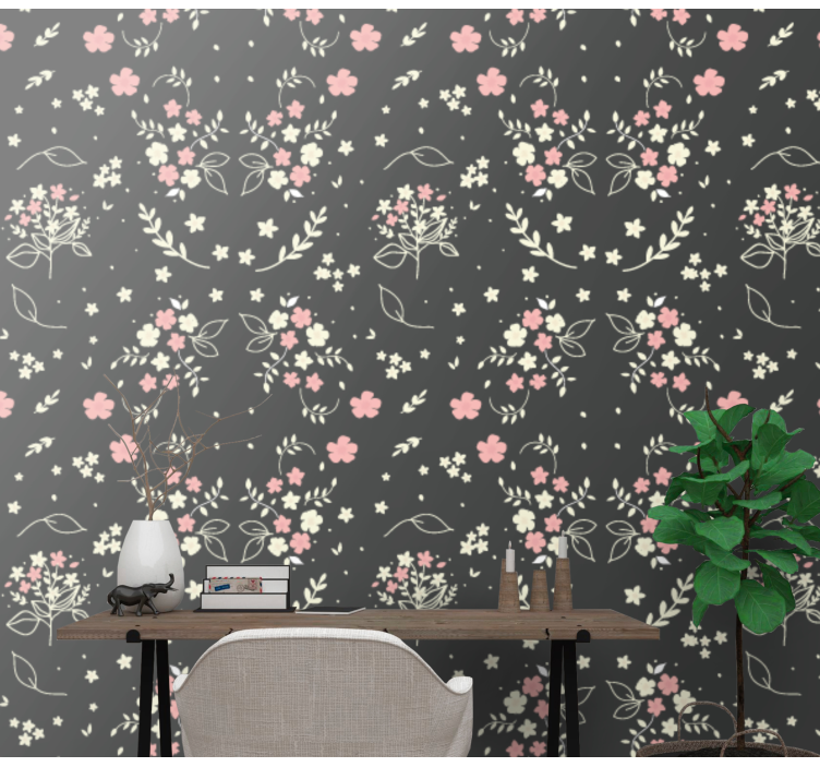 Gray background with little flower wallpaper - TenStickers