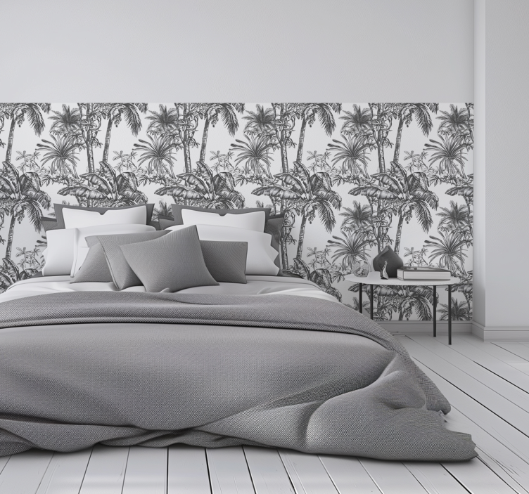 Gray rainforest pattern wallpaper headboard - TenStickers