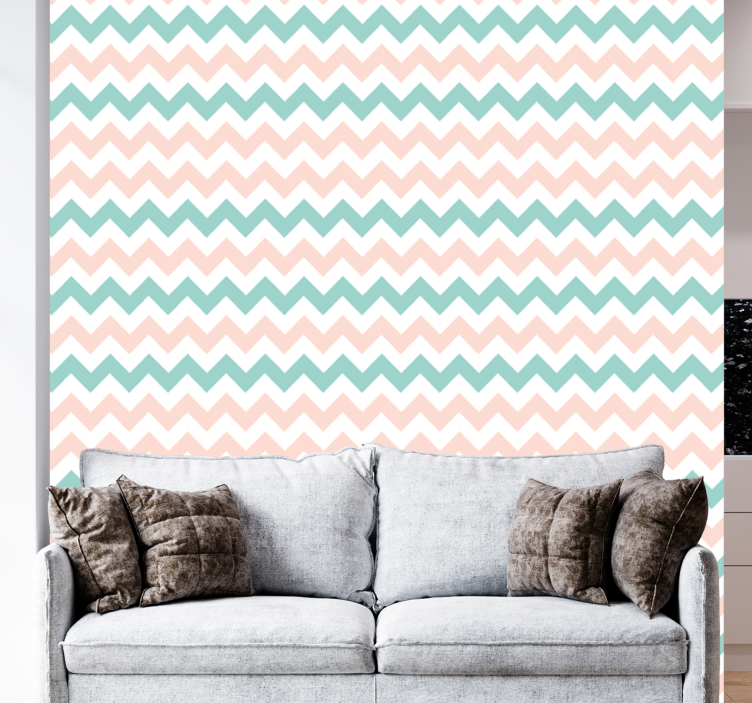 Green and pink chevron Striped Wallpaper - TenStickers