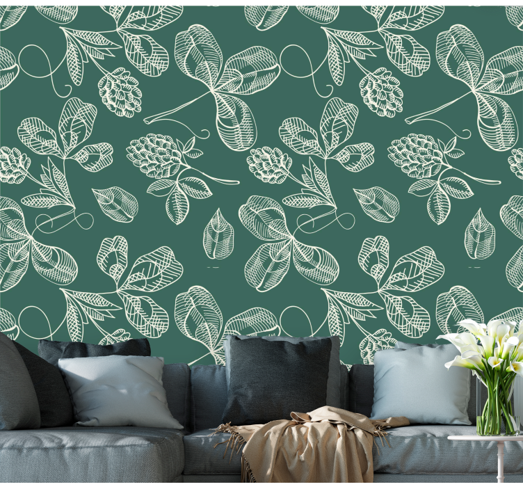 Green leaf doodle leaf wallpaper - TenStickers