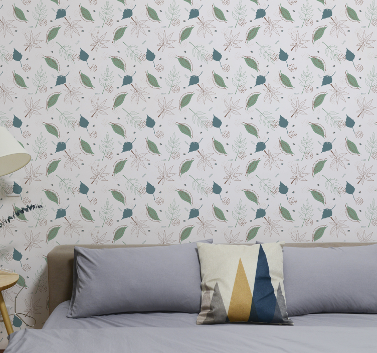Green leaf outline floral wallpaper - TenStickers