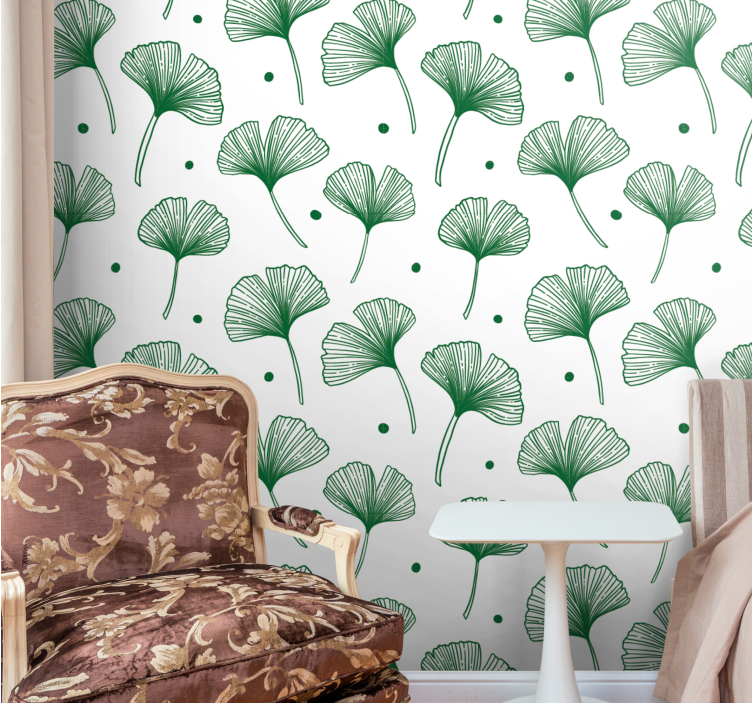 Ginkgo verde elegante leaves wallpaper - TenStickers