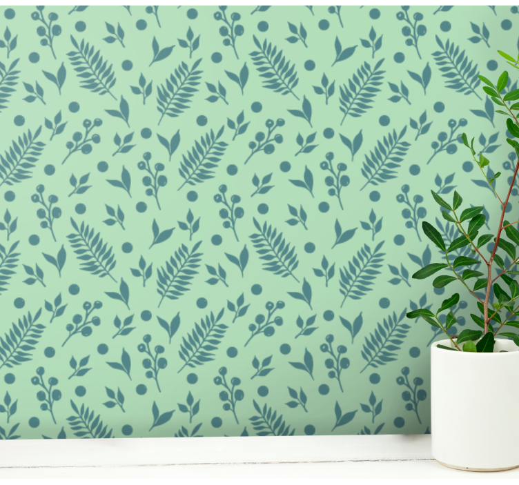 Green leaves on green wallpaper - TenStickers